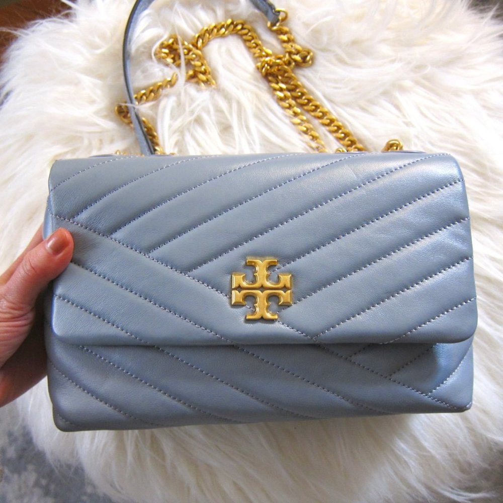 Tory Burch Kira Chevron Small Leather Crossbody--Cloud Blue New